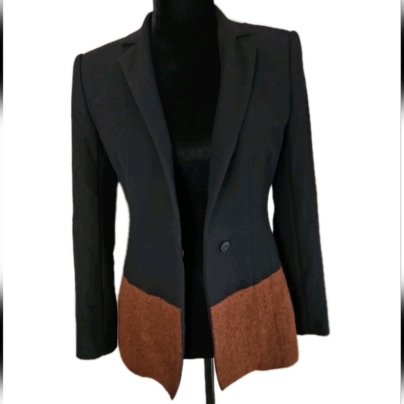 Sportmax MaxMara Womans Black And Brown Virgin Wool Blend Colorblock Blazer 2 - Picture 5 of 13